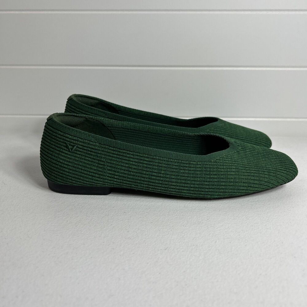 Vivaia Margot Women Shoes Size 39/8-8.5 Forest Green Ballet Flats Square Toe
